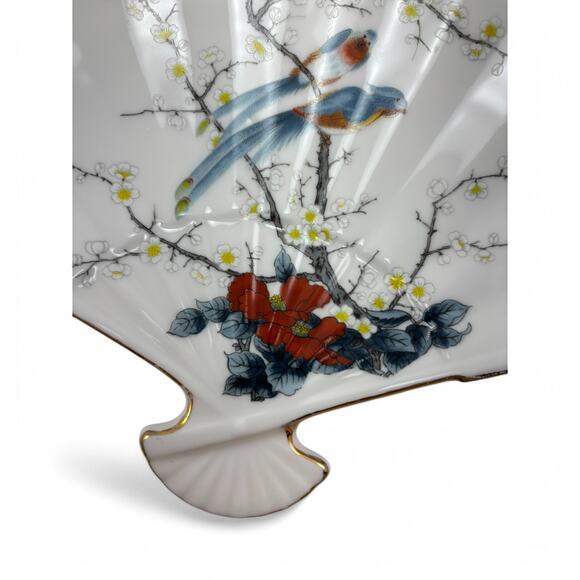 Vintage Jay Fine China Fan-Shaped Decorative Plate - Birds and Blossoms Design - Picture 6 of 11